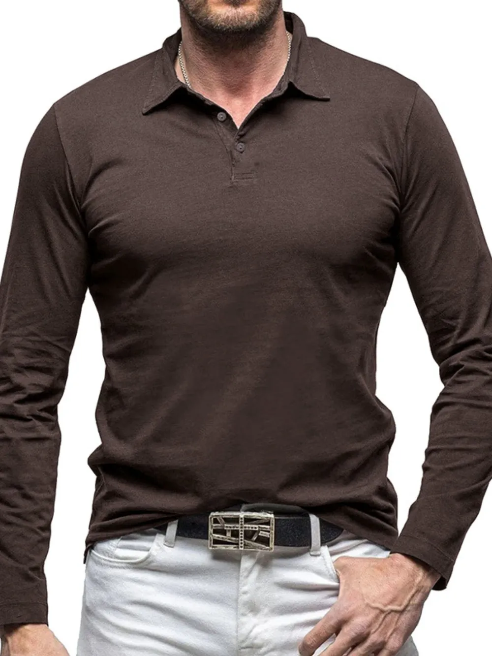 Men's Collared Neck Long Sleeve Polo, image 9