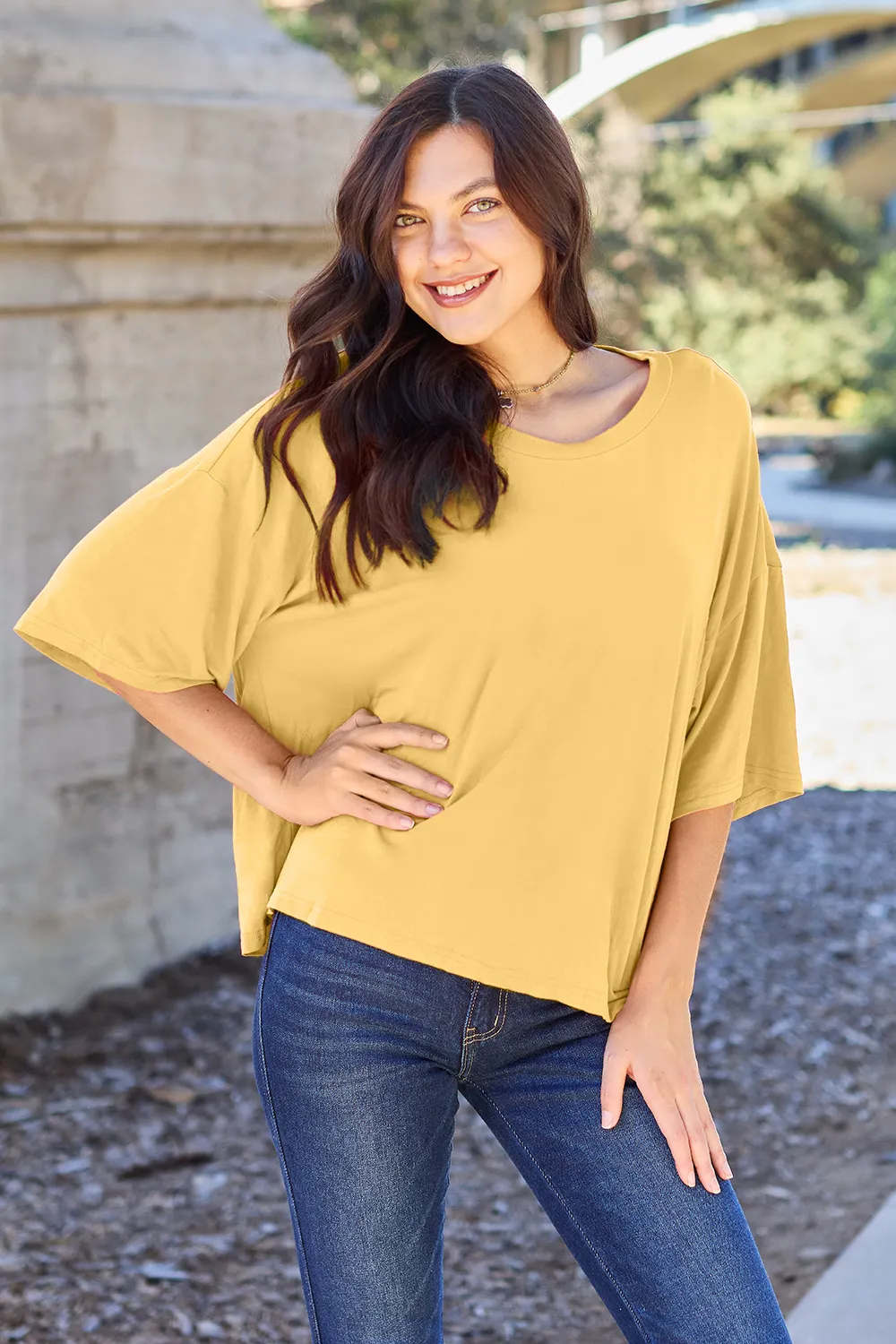 Bamboo Full Size Round Neck Drop Shoulder T-Shirt, image 6