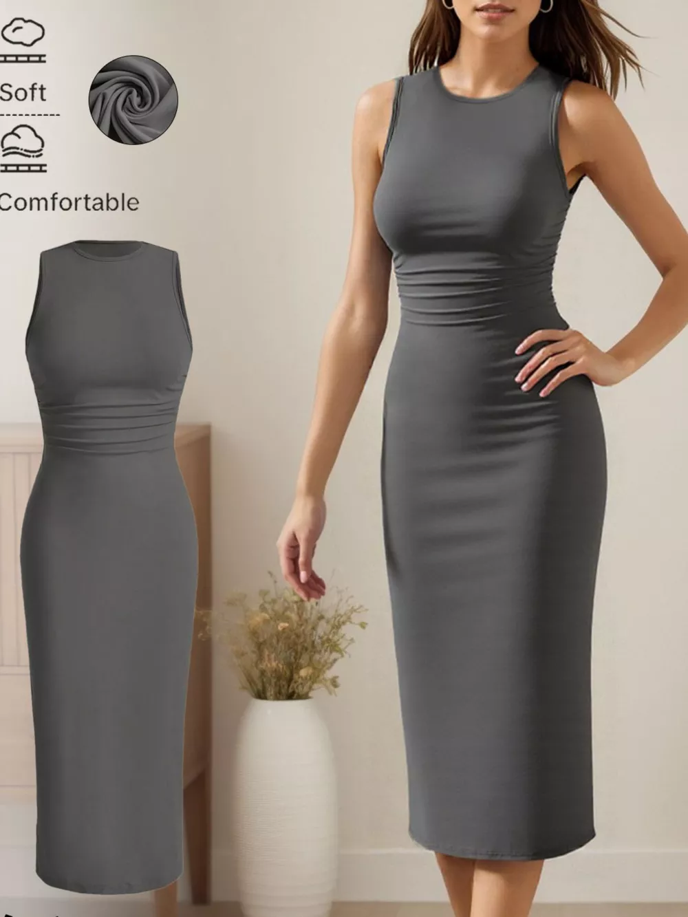 Sleeveless Round Neck Midi Dress