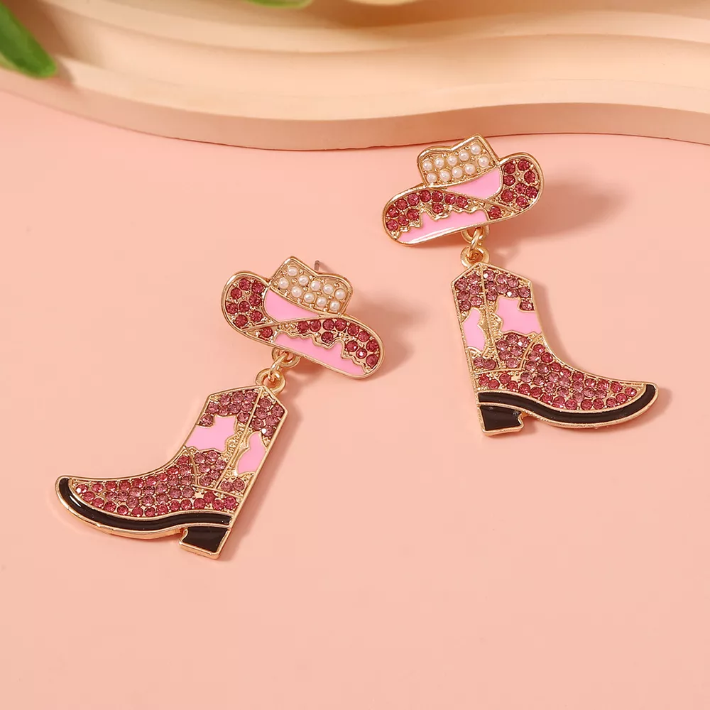 Rhinestone Boot Dangle Earrings