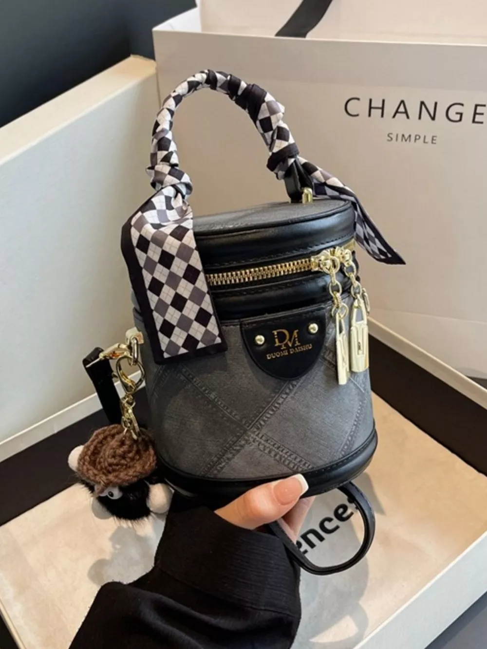 Bucket Crossbody Bag with Scarf Accent, image 8