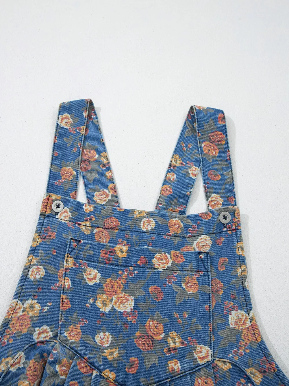 Floral Print Wide Leg Denim Overalls, image 8