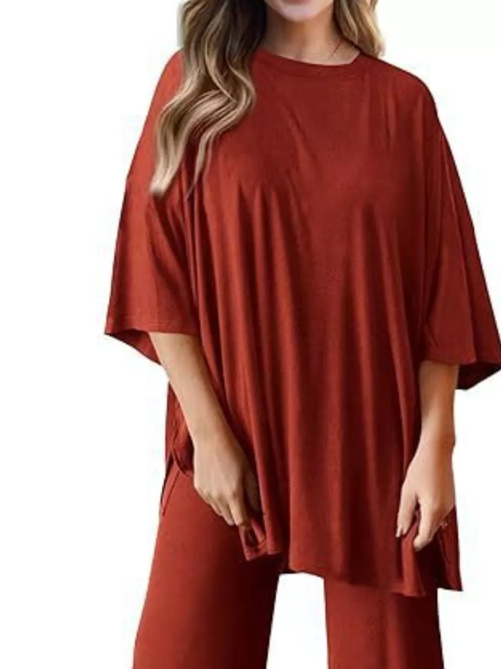 Slit Round Neck Top and Pants Set, image 22