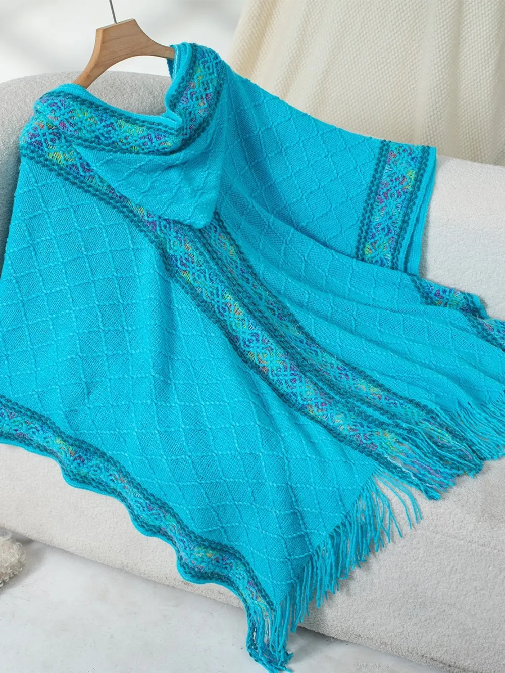 Fringe Half Sleeve Hooded Poncho, image 8