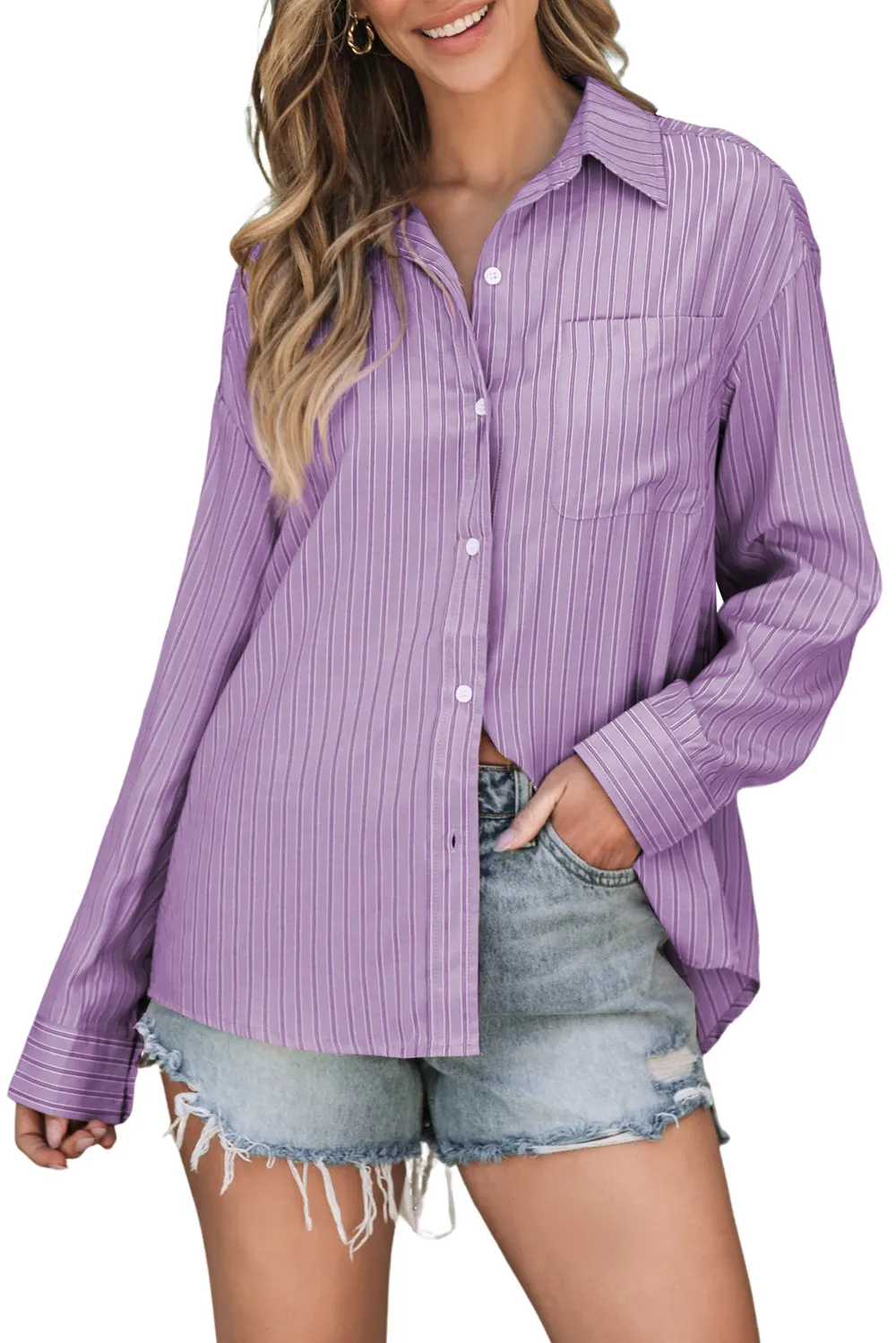 Striped Button Up Long Sleeve Shirt, image 6