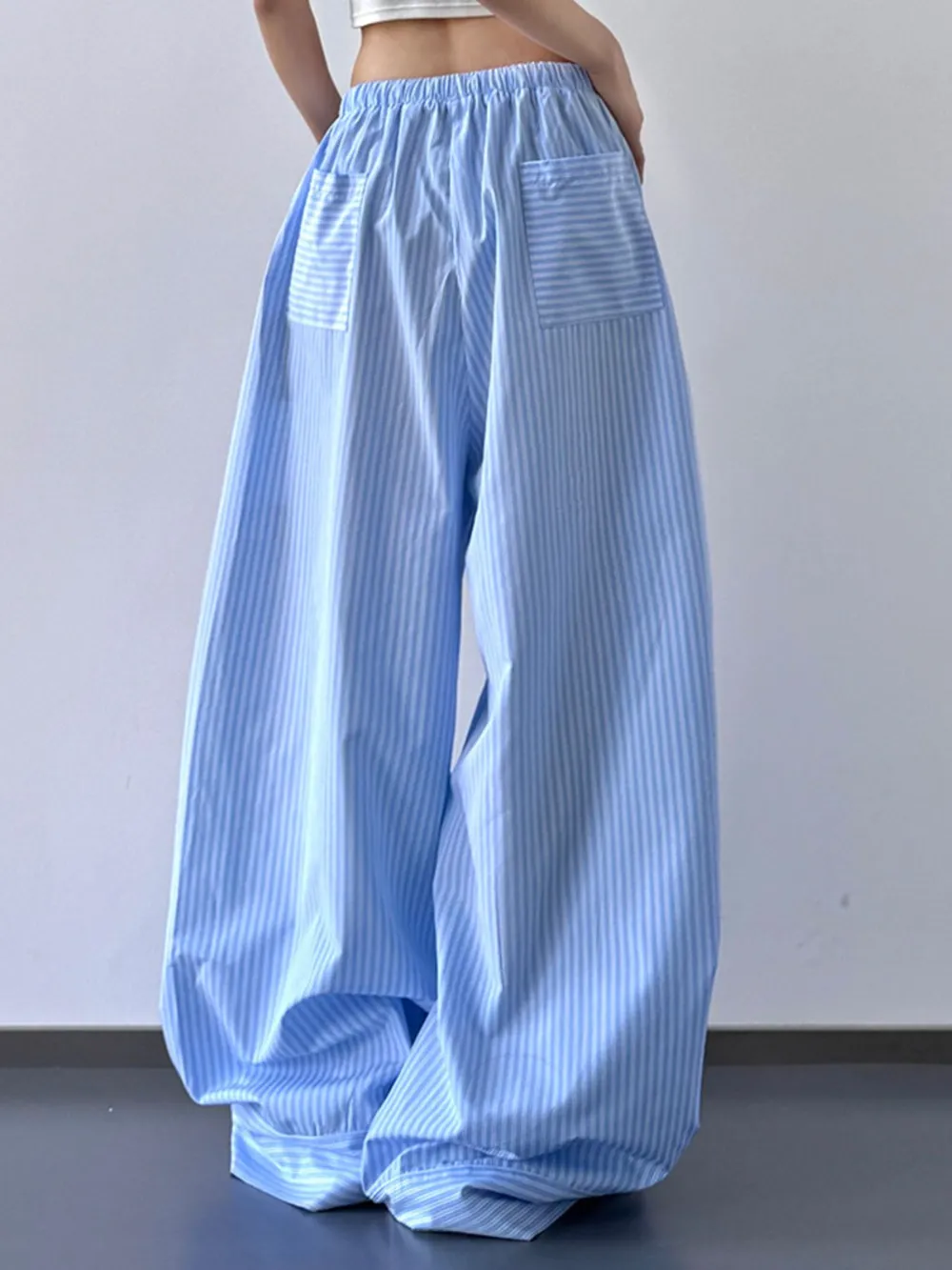 Striped Wide Leg Drawstring Pants, image 2