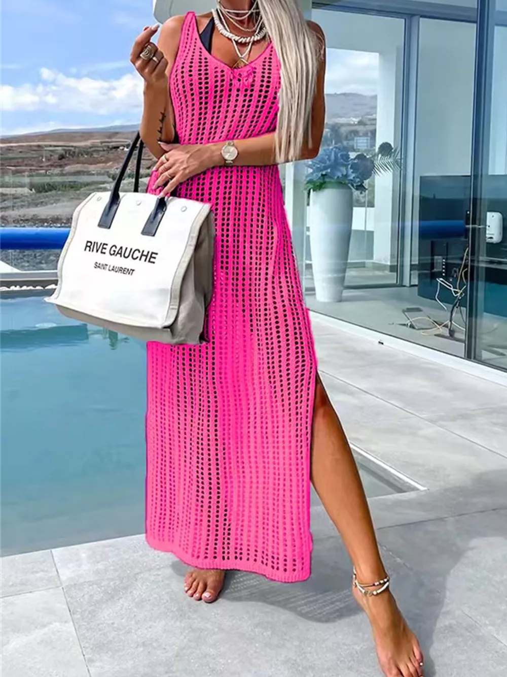 Openwork Slit Cutout Wide Strap Dress, image 2