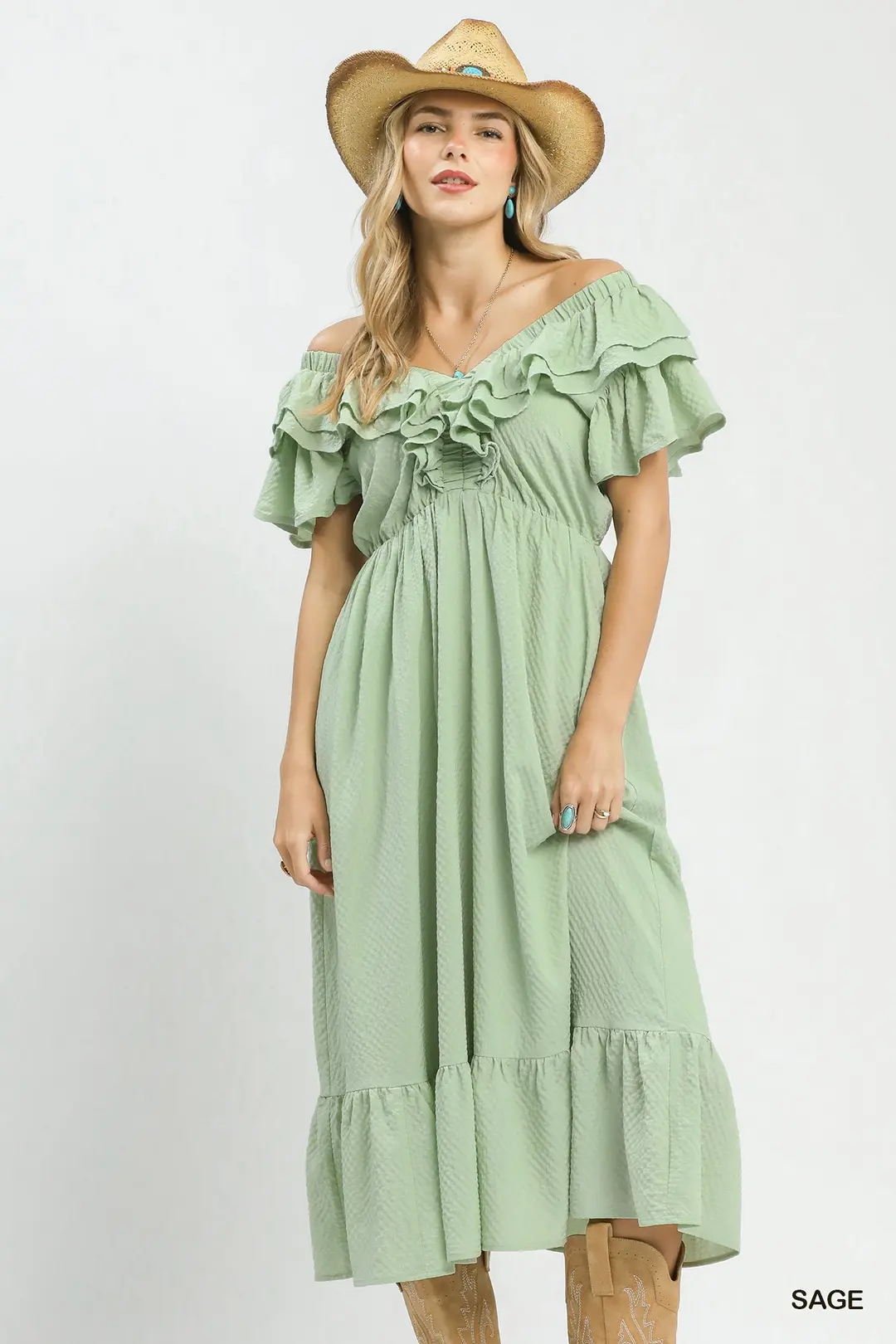 Textured Ruffle Midi Dress, image 2