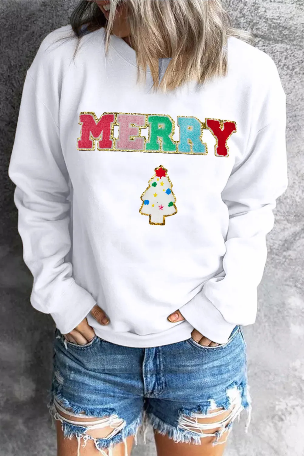 MERRY Round Neck Long Sleeve Sweatshirt, image 3