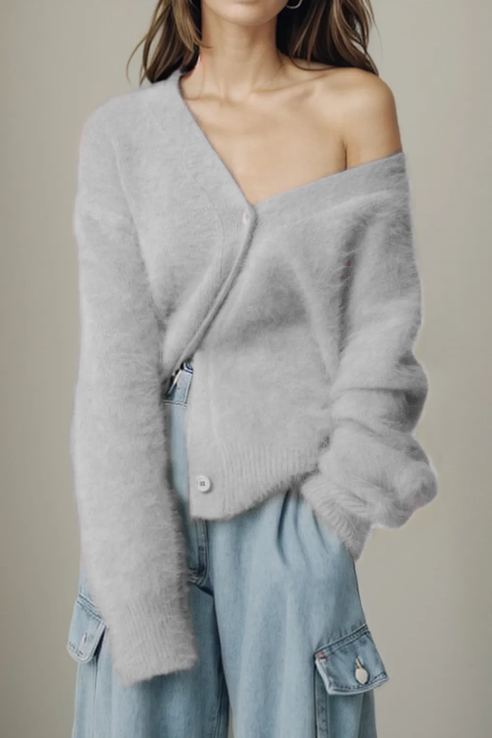 Button Up Dropped Shoulder Cardigan, image 4