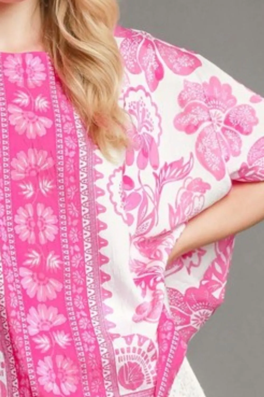 Full Size Floral Border Print Oversized Top Plus Size, image 3
