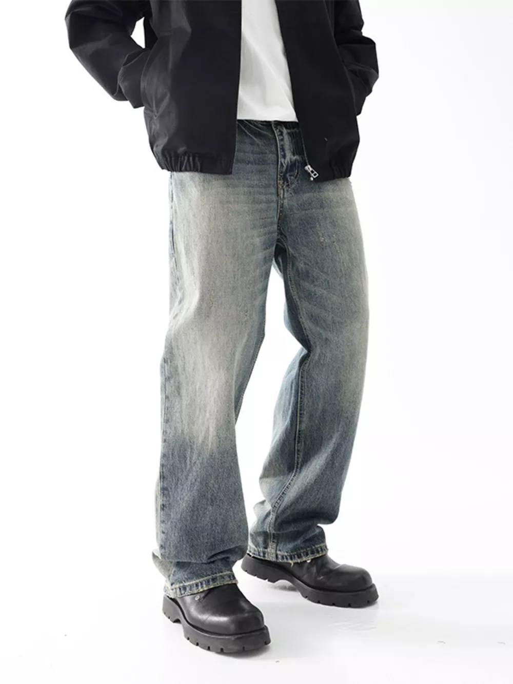 Men's Wash Wide Leg Relaxed Fit Jeans, image 2