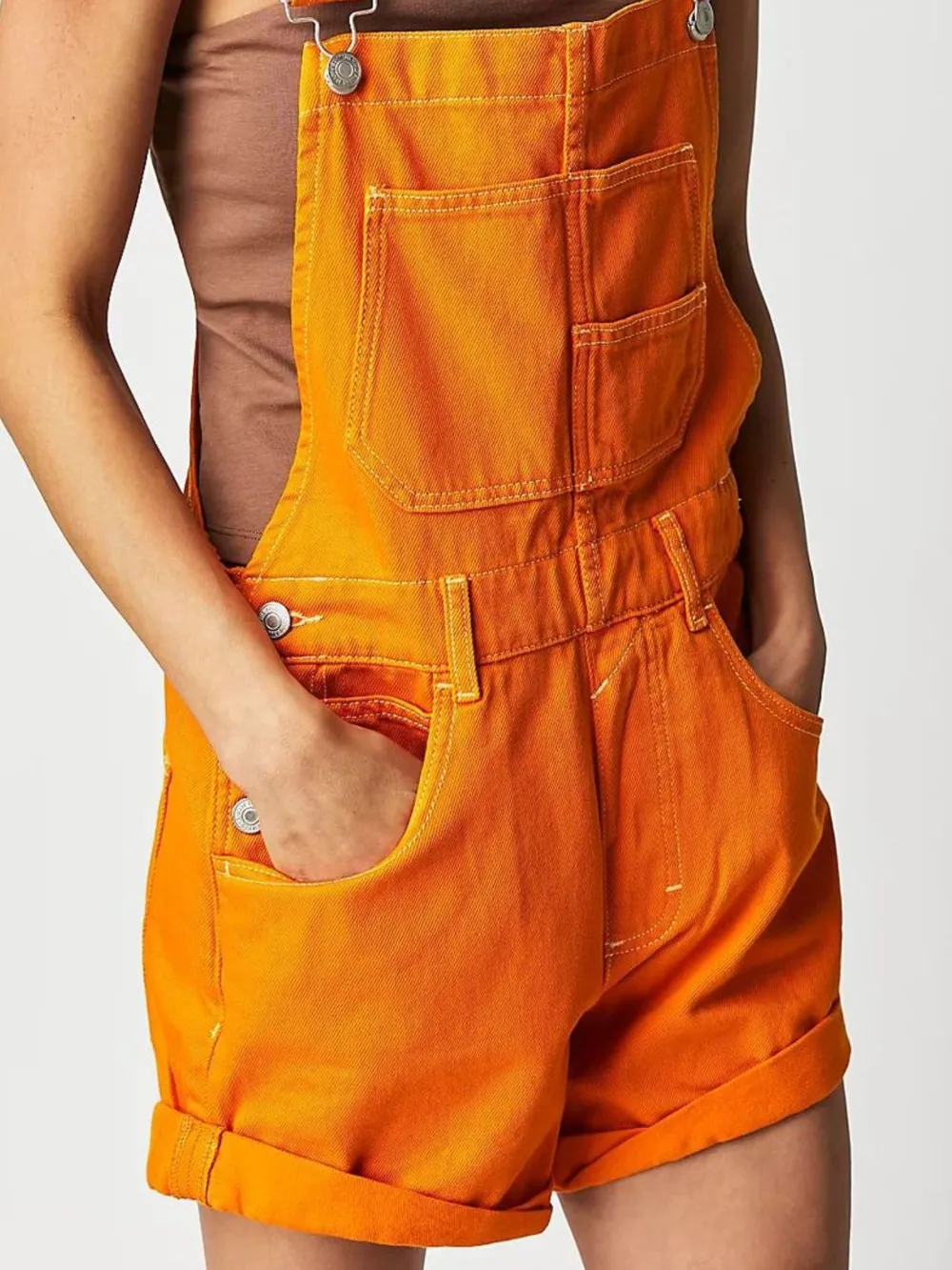 Square Neck Wide Strap Denim Overalls, image 2