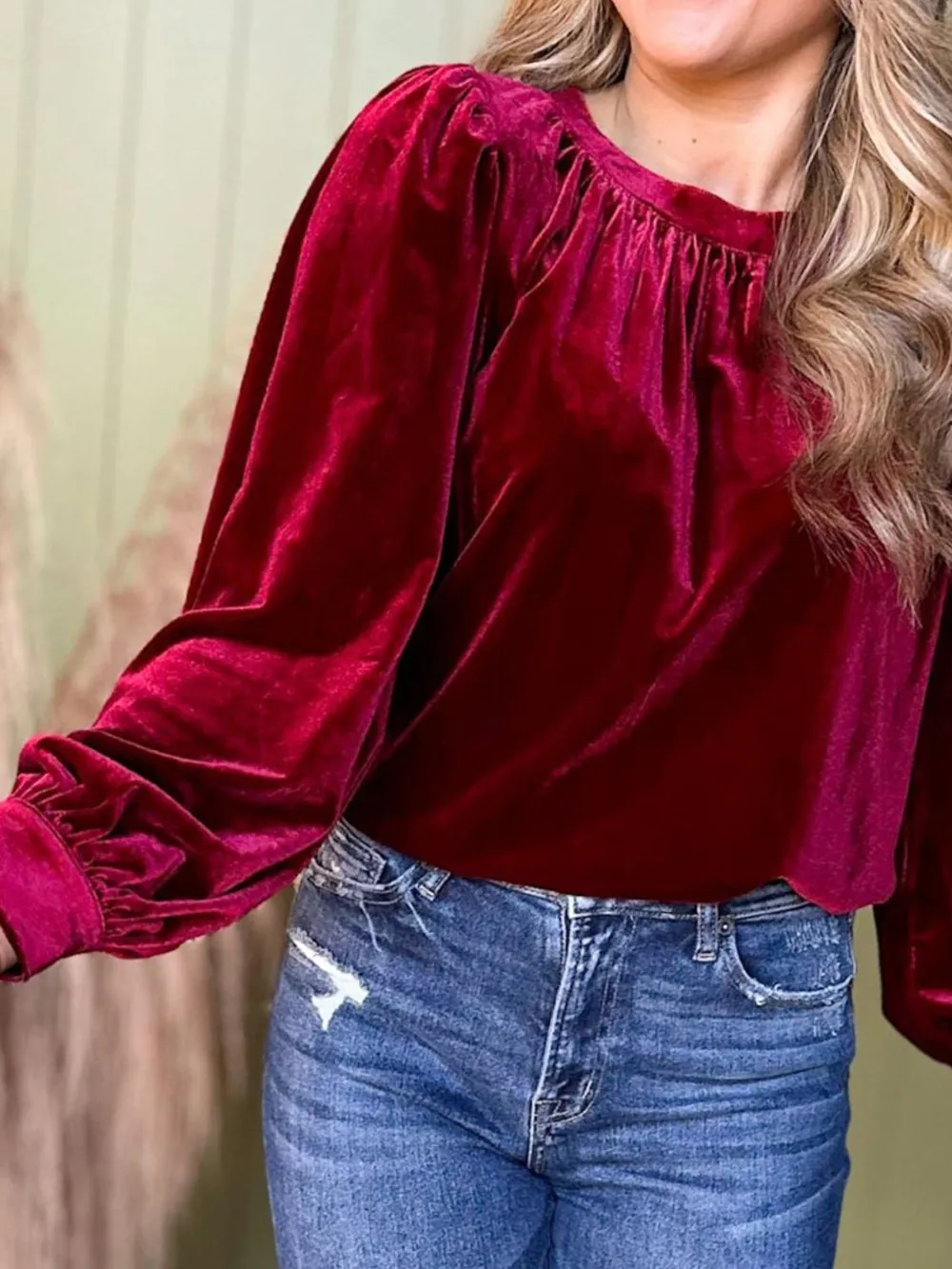 Ruched Round Neck Long Sleeve Blouse, image 7