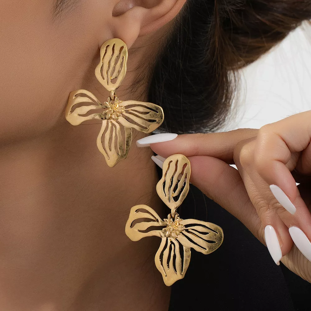 18K Gold-Plated Butterfly Flower Statement Earrings, image 2
