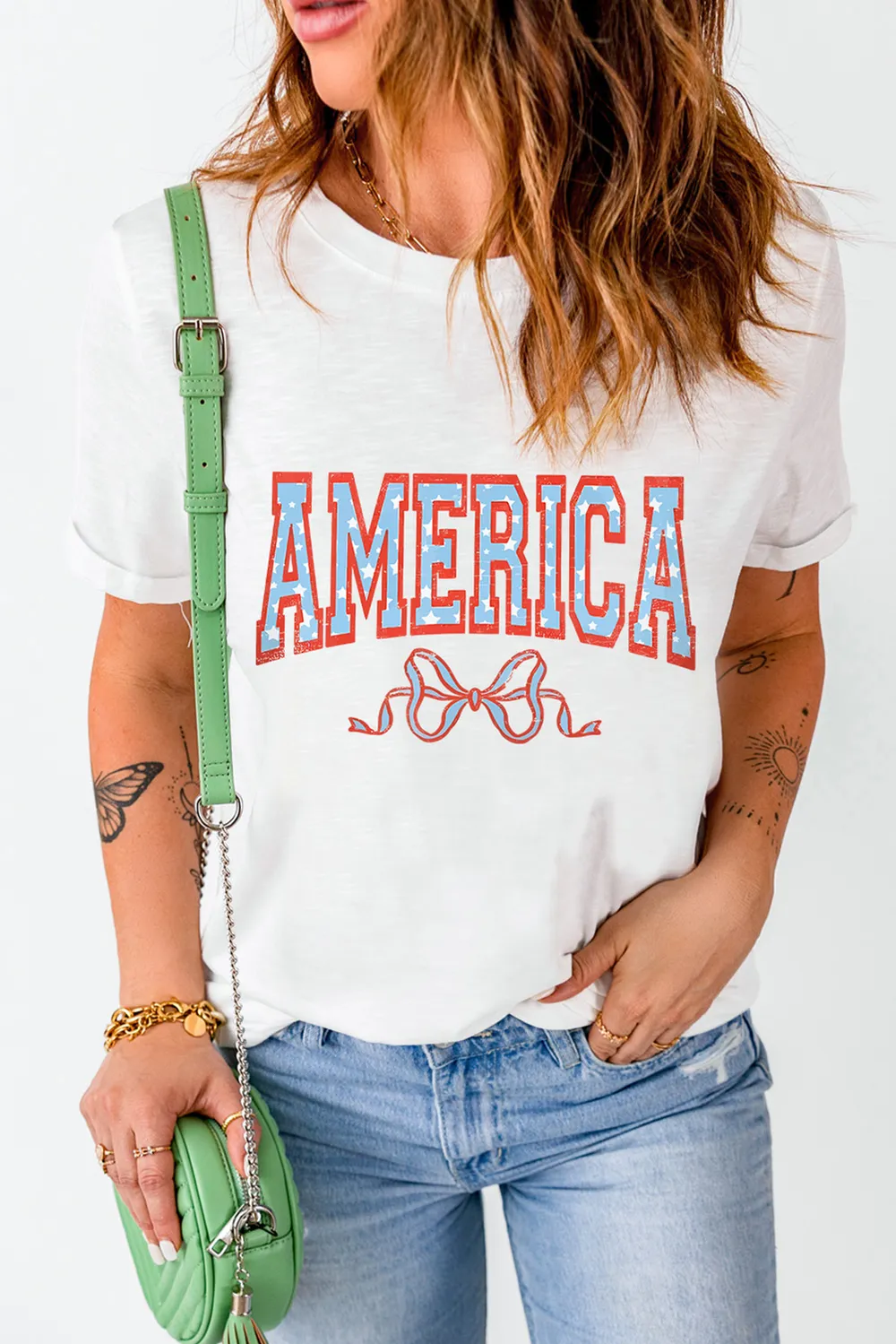 AMERICA Round Neck Short Sleeve T-Shirt, image 2