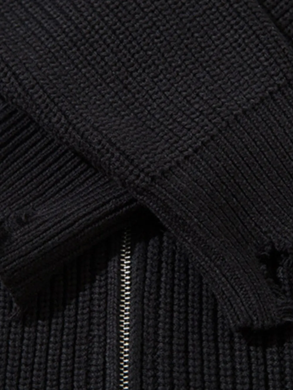 Men's Distressed Hem Ribbed Knit Zip-Up Cardigan, image 4