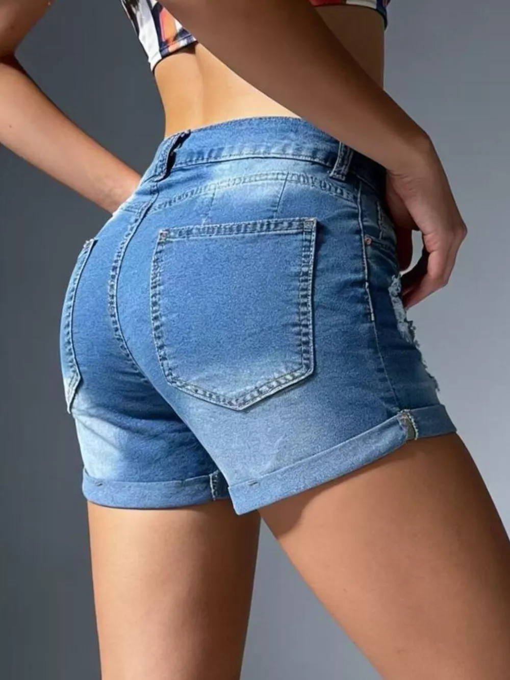 Distressed Wash Denim Shorts, image 2