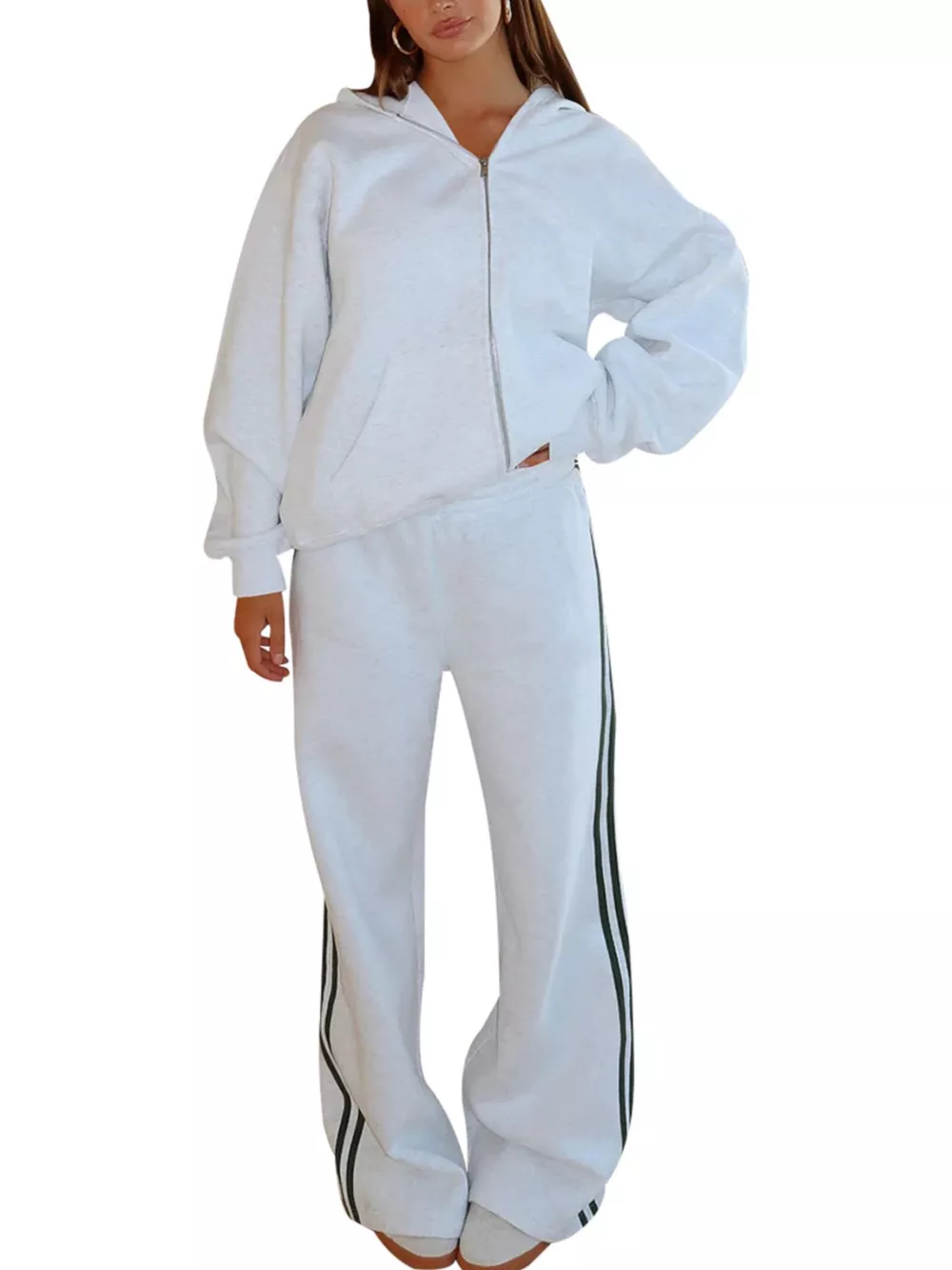 Zip Up Hoodie and Striped Pants Set, image 13