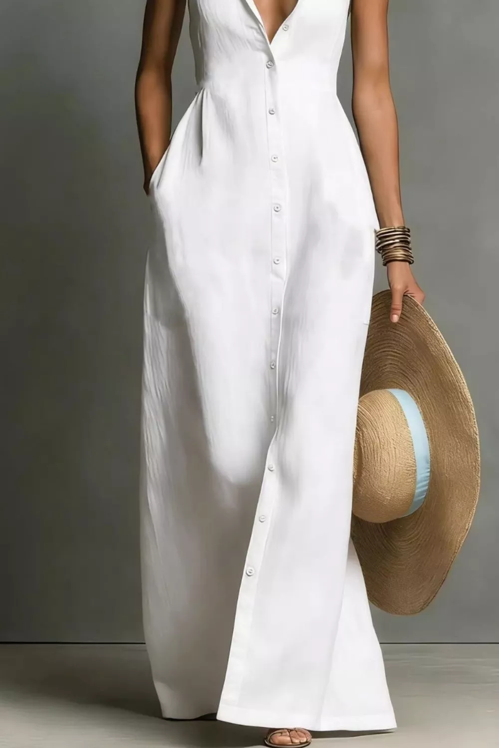 Sleeveless Button-Down Maxi Dress, image 4