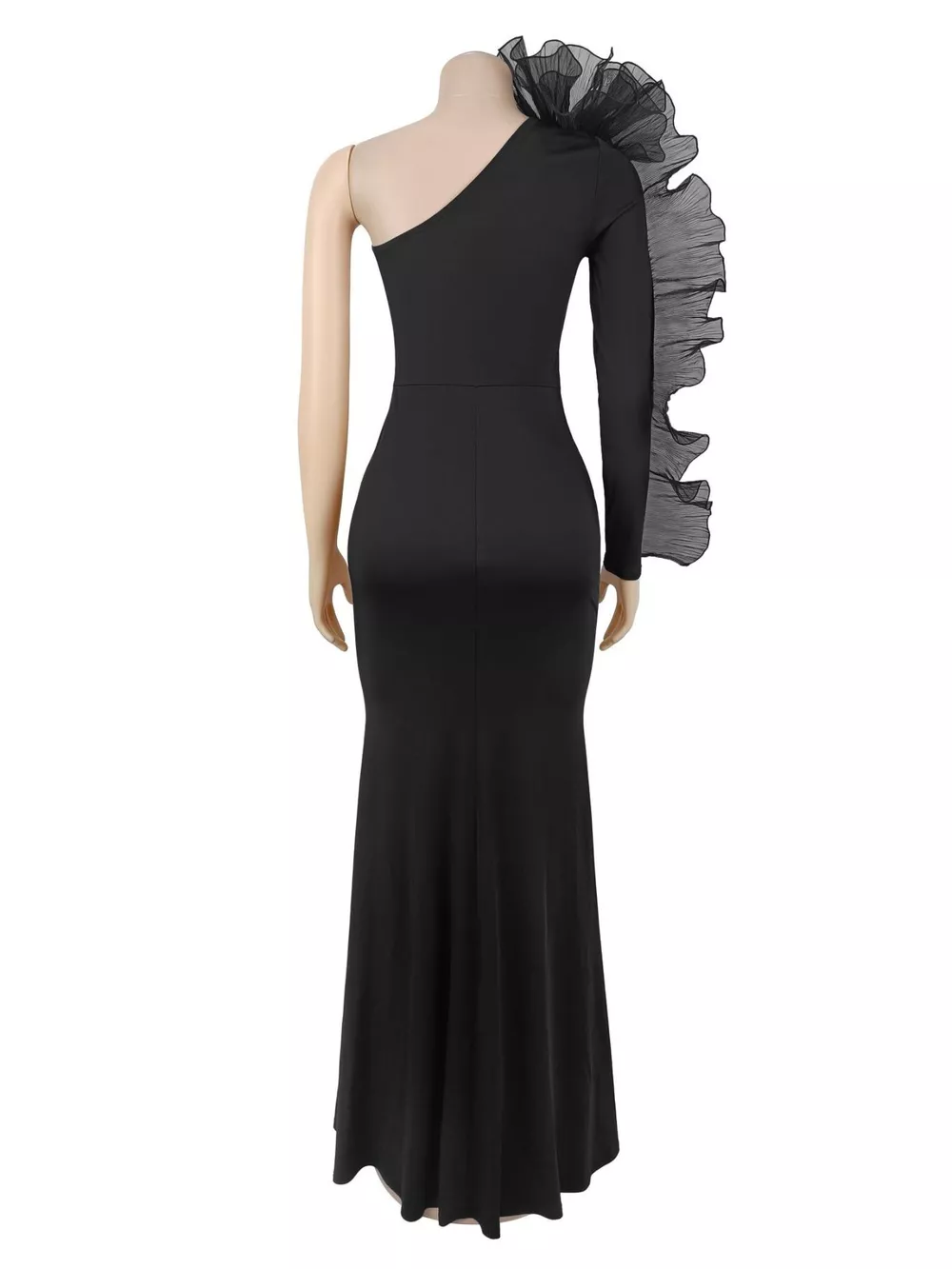 One-Shoulder Ruffled Mermaid Evening Maxi Dress, image 6