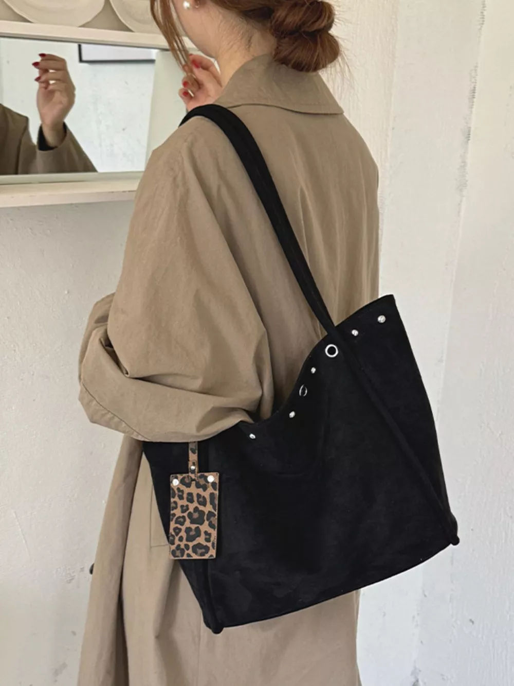 Studded Solid Tote Bag, image 5