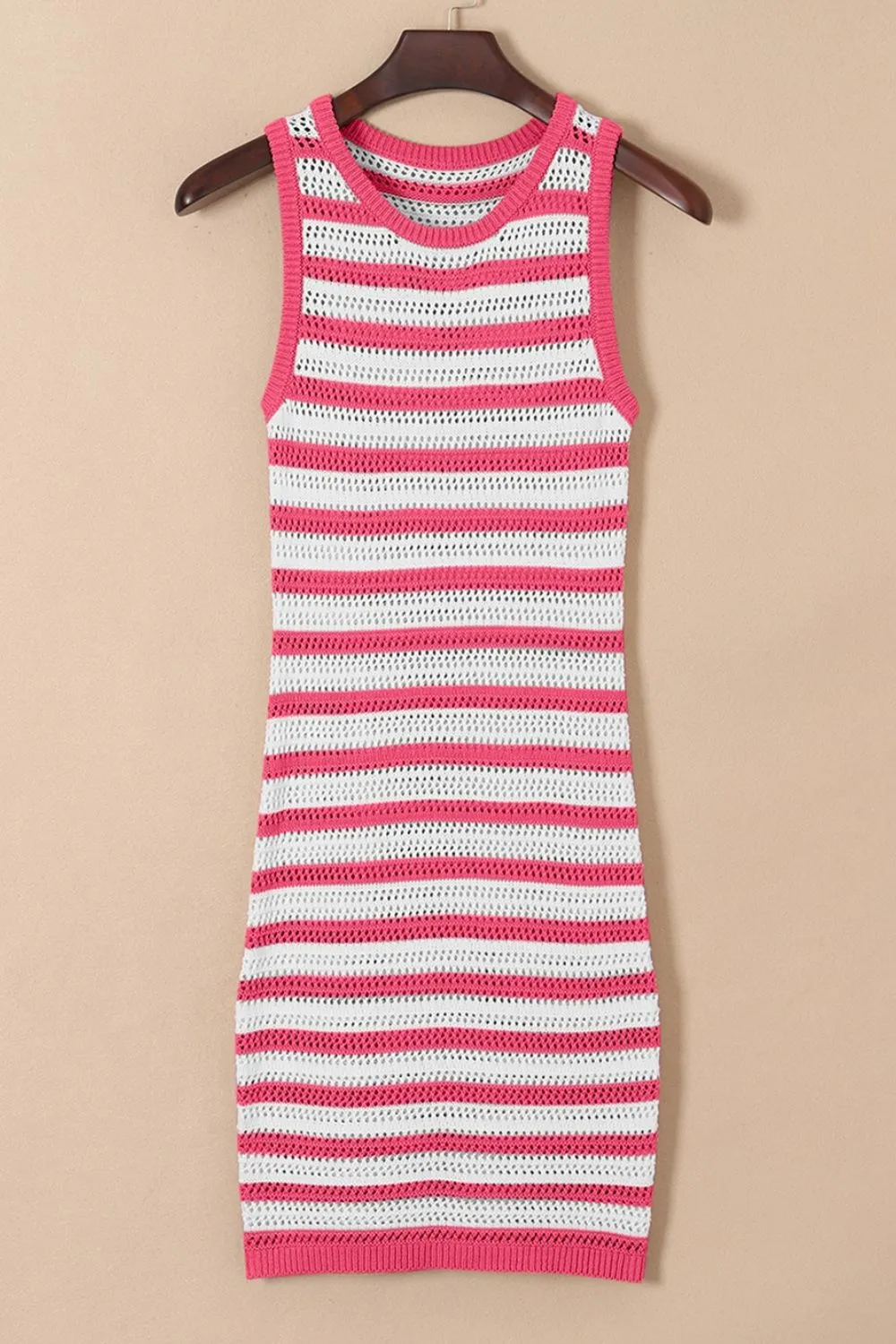 Stripe Hollowed Knit Sleeveless Sweater Dress, image 8