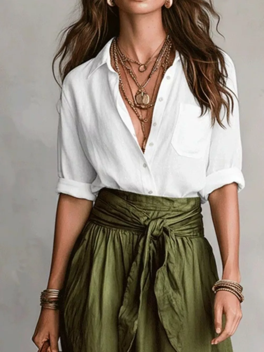 Full Size Button-Down Shirt and Skirt Set Plus Size, image 3