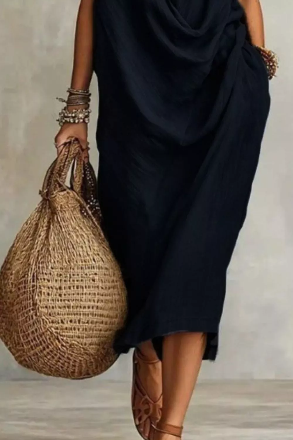 Sleeveless Drape Neck Midi Dress, image 12