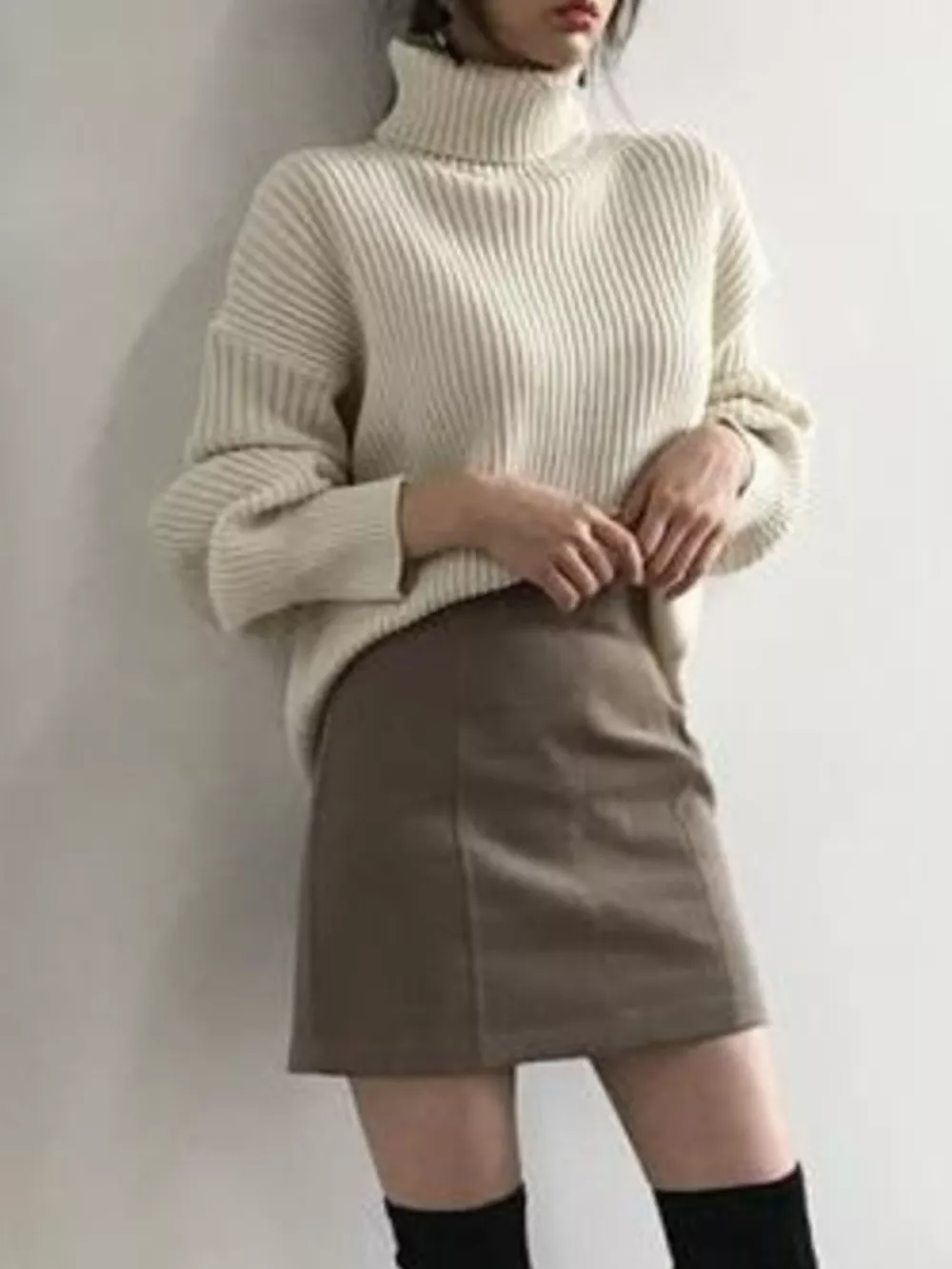 Oversized Turtleneck Ribbed Knit Sweater, image 2