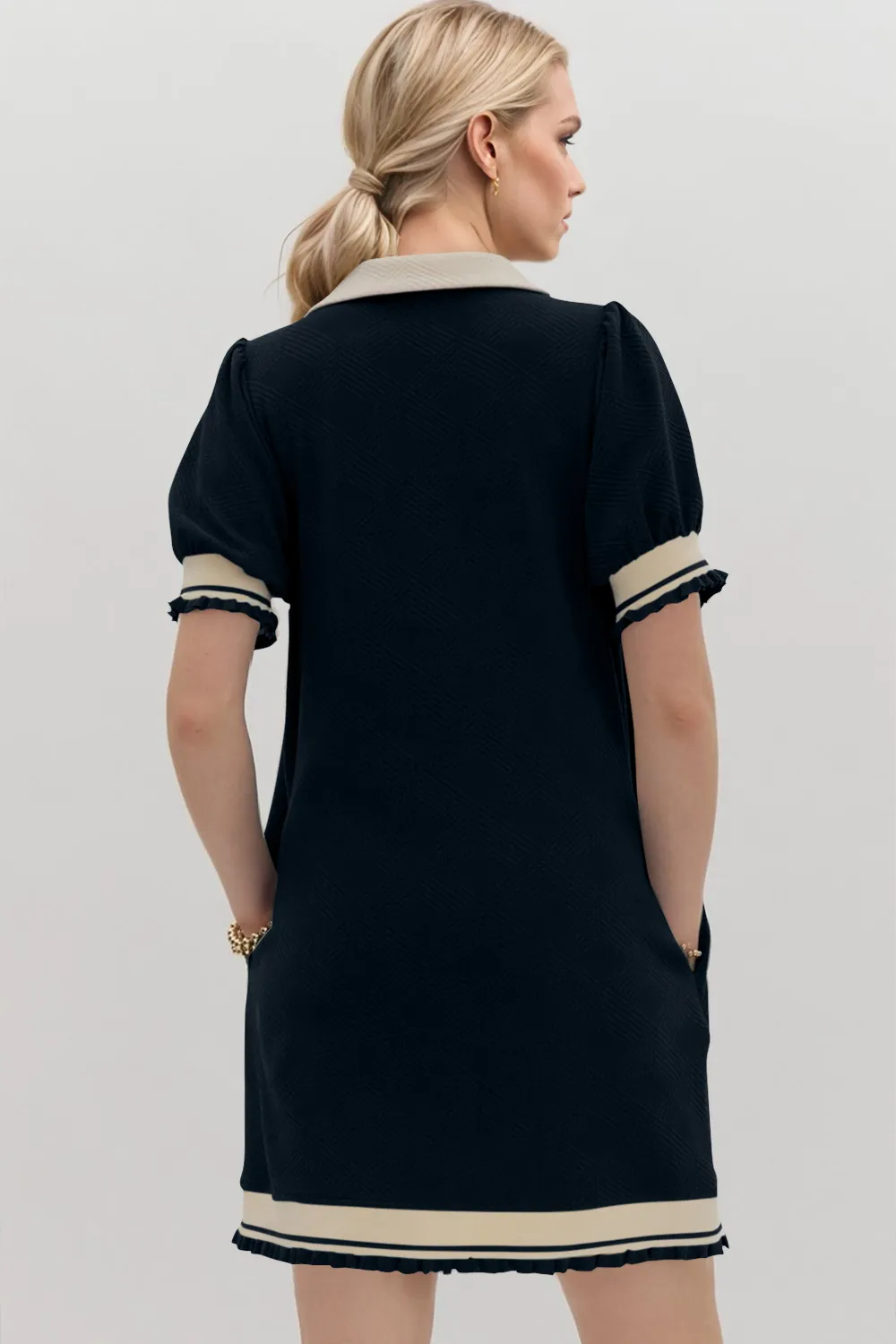 Frill Contrast Trim Jnny Collar Short Sleeve Mini Dress, image 6