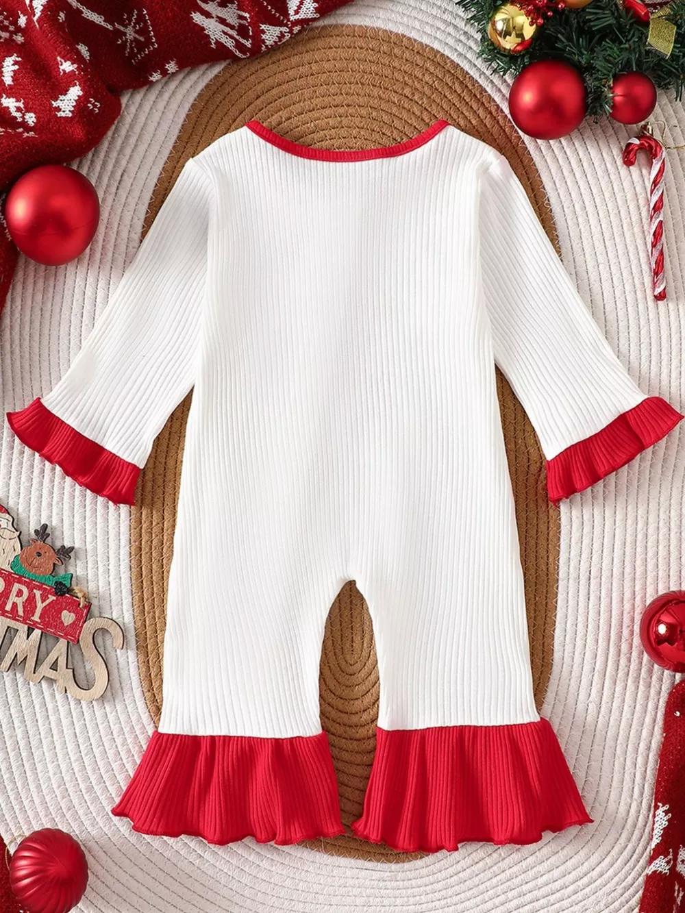 Children's Christmas Ruffle Trim Ribbed Jumpsuit, image 2