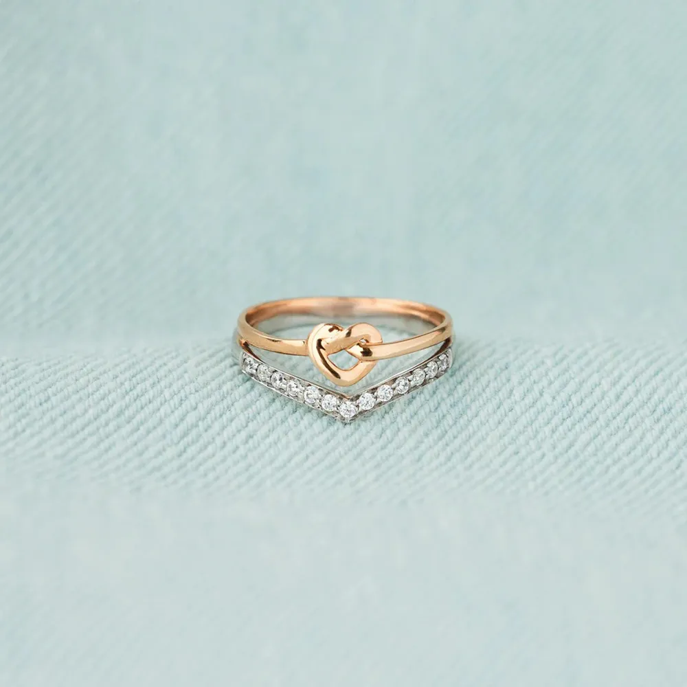 Knotted Heart Shape Inlaid Zircon Ring, image 2