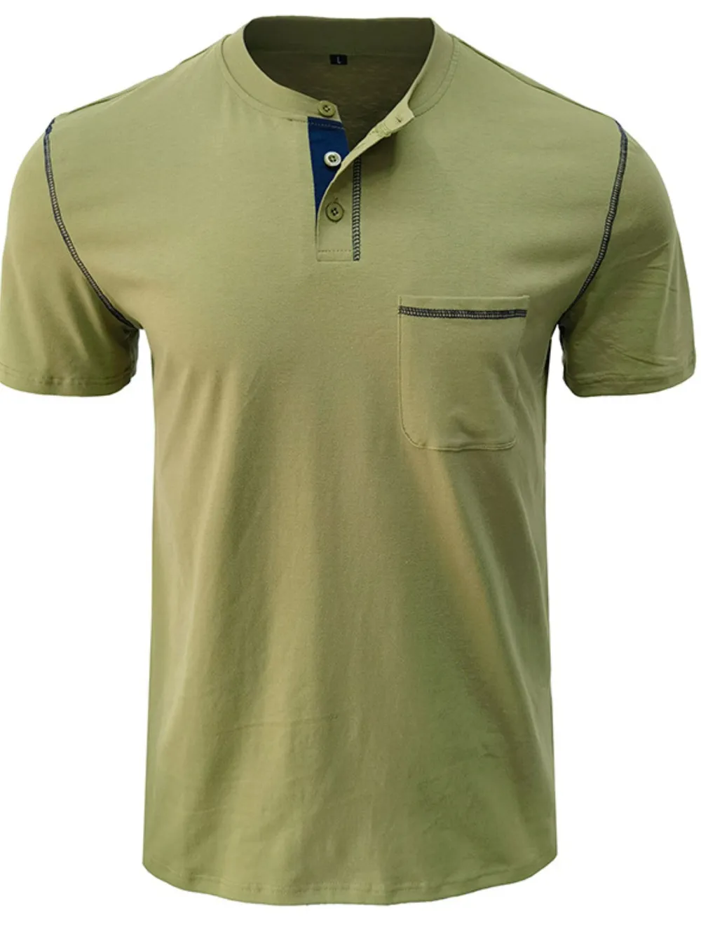 Men's Full Size Casual Henley T-Shirt with Contrast Stitching and Pocket Plus Size, image 13