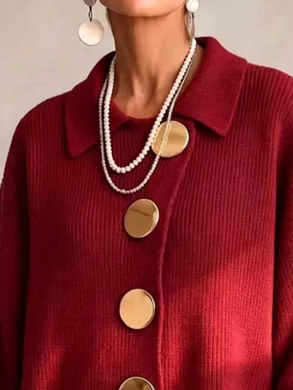 Full Size Ribbed Knit Gold Buttons Cardigan Plus Size, image 2