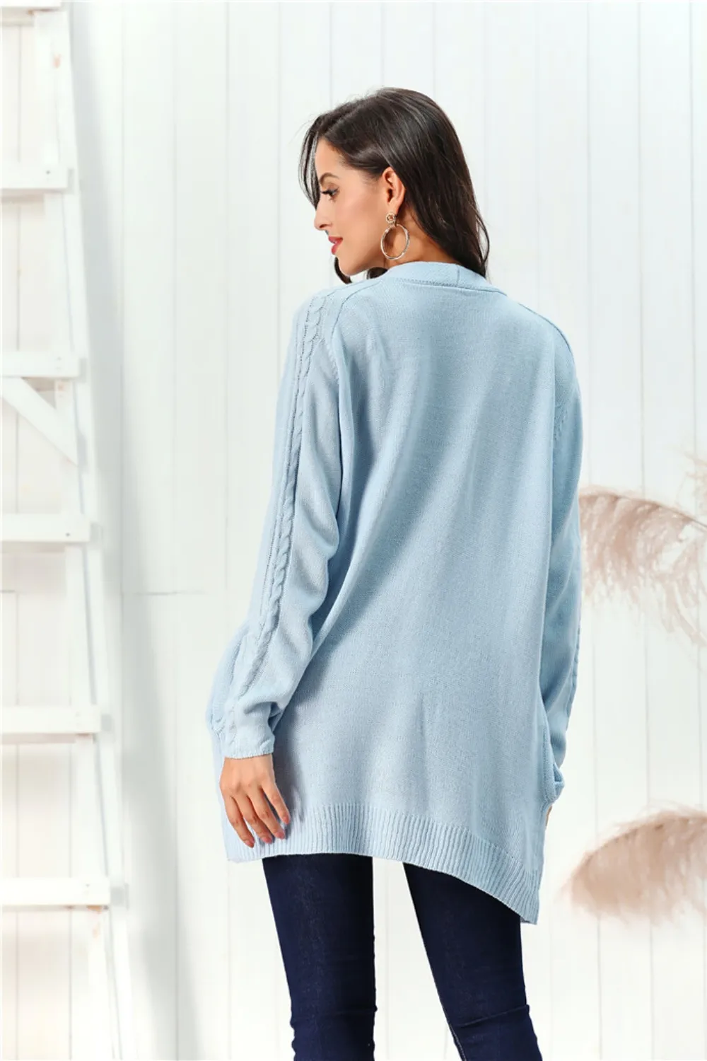 Cable-Knit Open Front Long Sleeve Cardigan, image 15