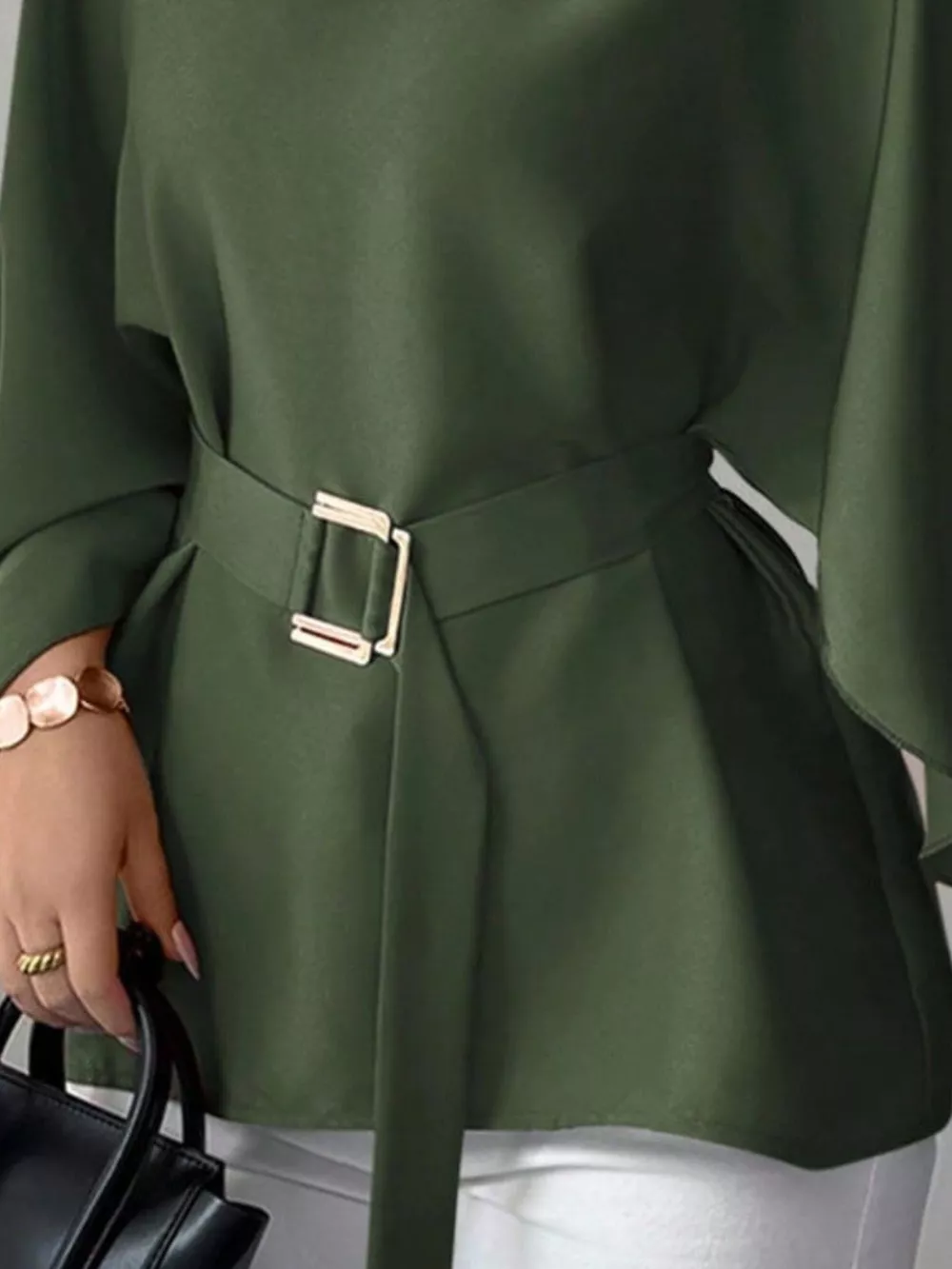 Round Neck Belt Batwing Sleeve Blouse, image 18
