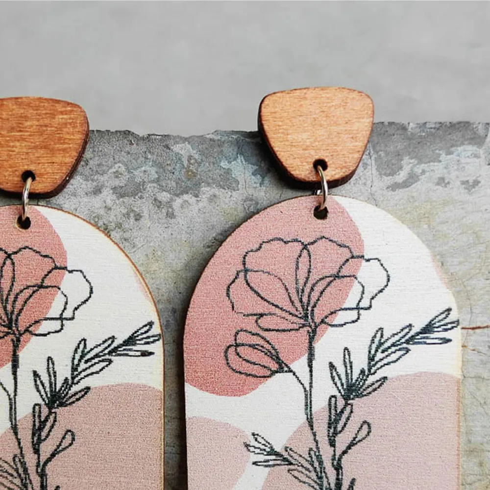 Geometrical Shape Wooden Drop Earrings, image 3