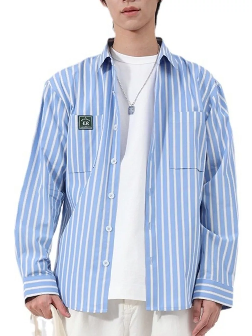 Men's Plus Size Button Up Long Sleeve Striped Shirt, image 5
