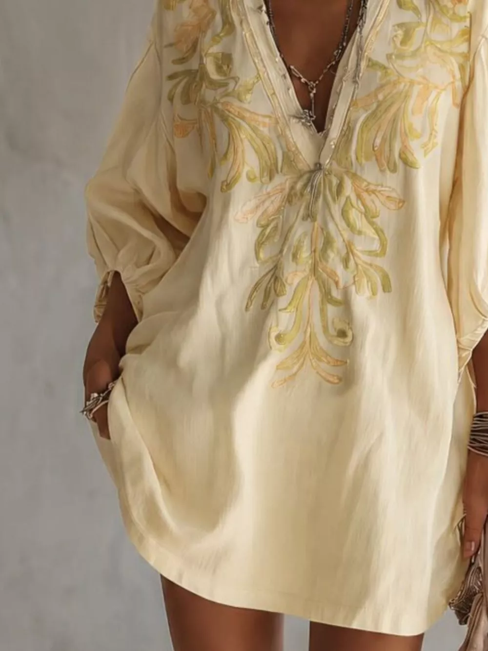 Full Size Embroidered V-Neck Mini Dress Plus Size, image 9