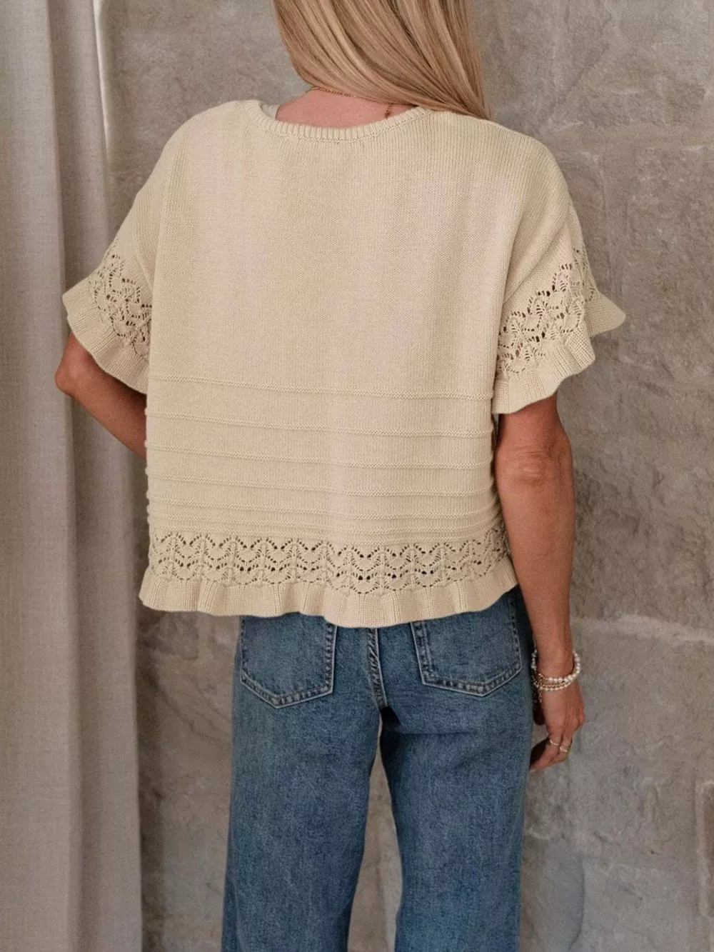 Lace Trimmed Knit Top, image 7