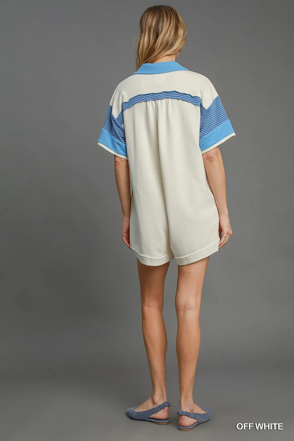 French Terry Collared Colorblock Romper, image 3