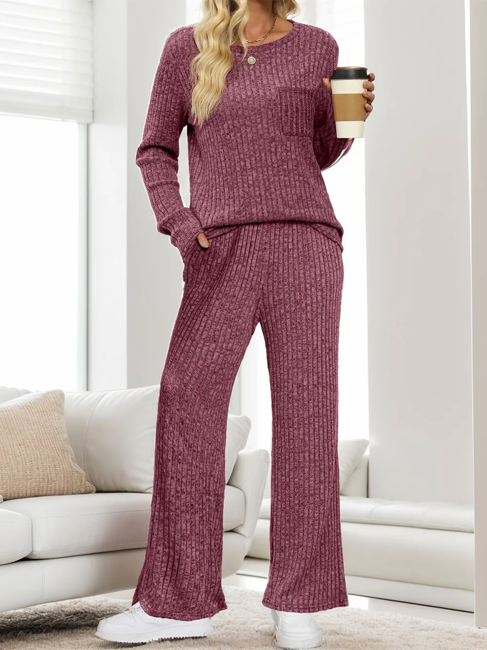 Round Neck Long Sleeve Top and Pants Set, image 33