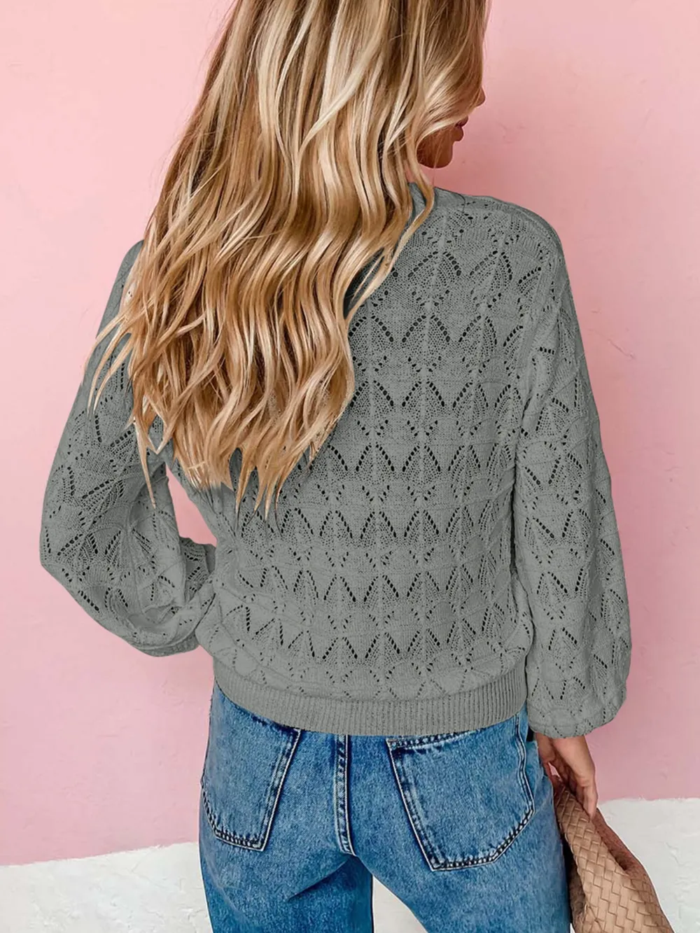 Buttoned Front Openwork Cardigan, image 4