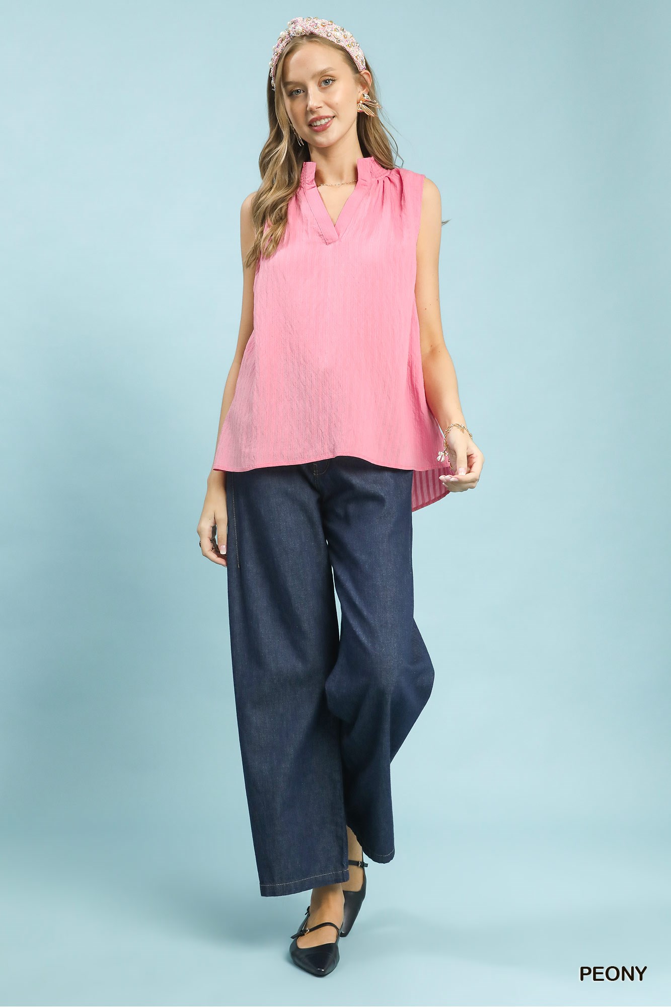 Sleeveless Textured Notch Neck Top, image 5