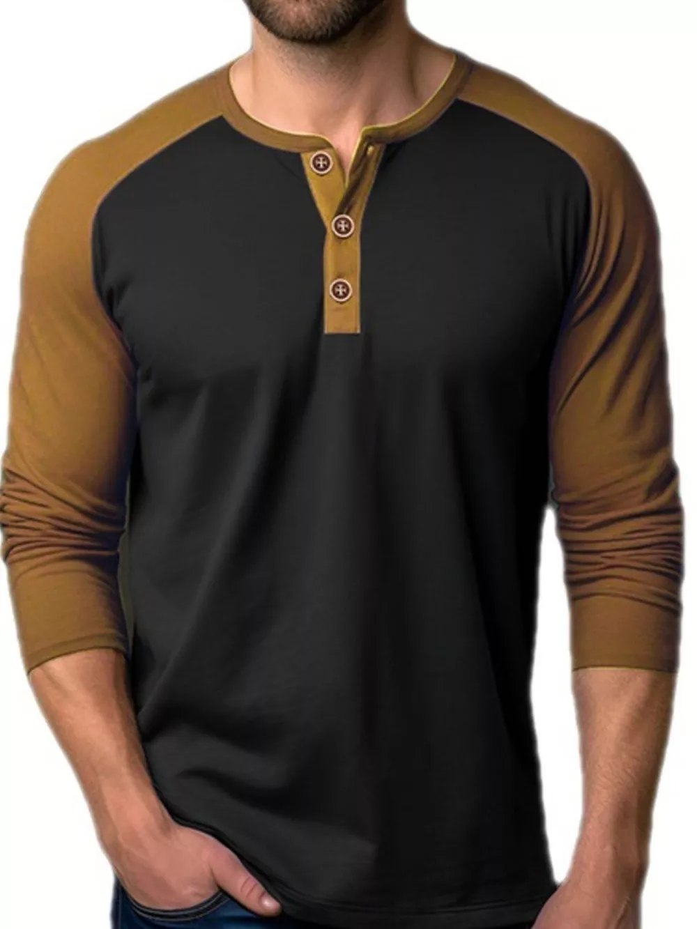 Men's Casual Henley Long Sleeve T-Shirt, image 6