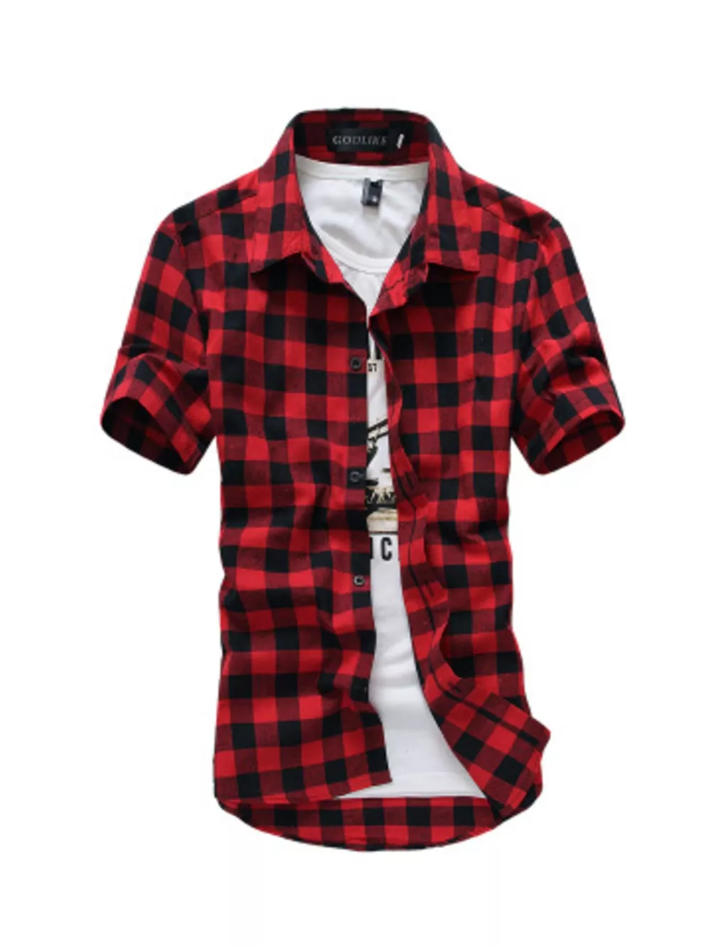 Men's Plus Size Casual Short Sleeve Plaid Shirt, image 4