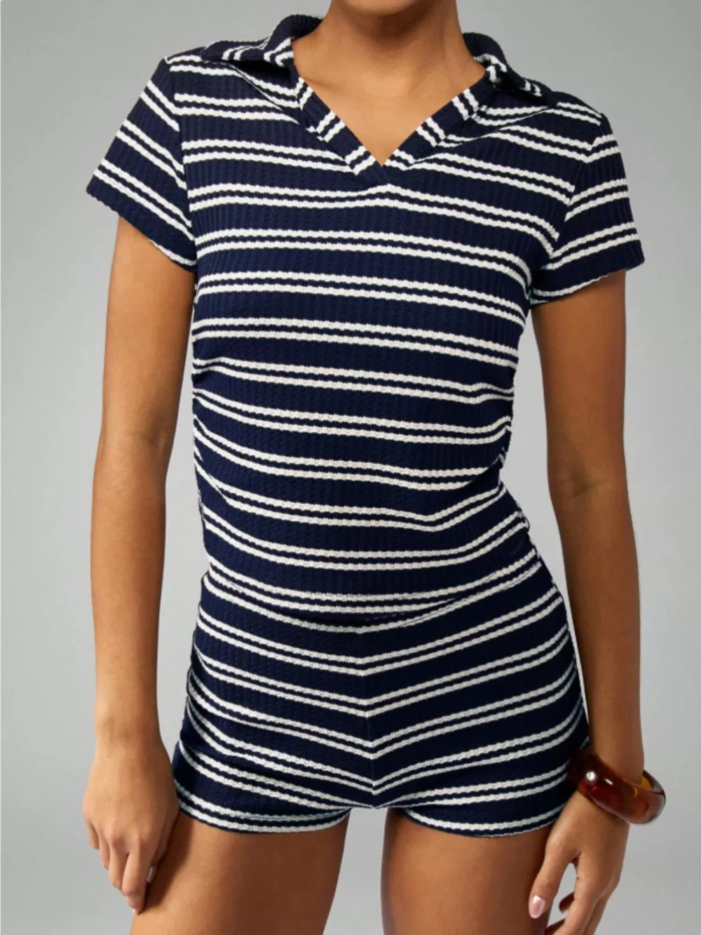 Striped Knit Short Sleeve Top & Shorts Set, image 14