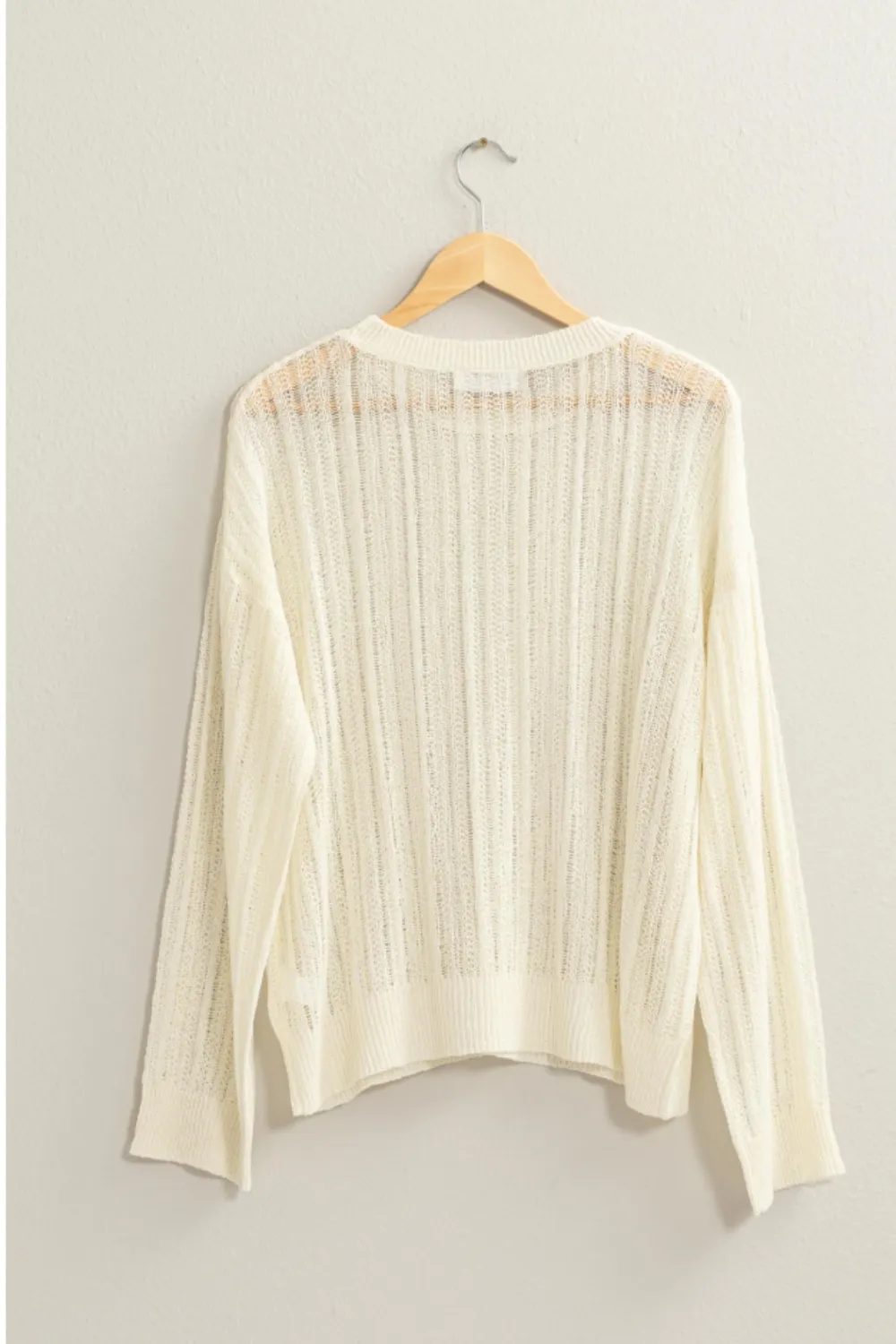 Openwork Ribbed Trim Long Sleeve Knit Top, image 9