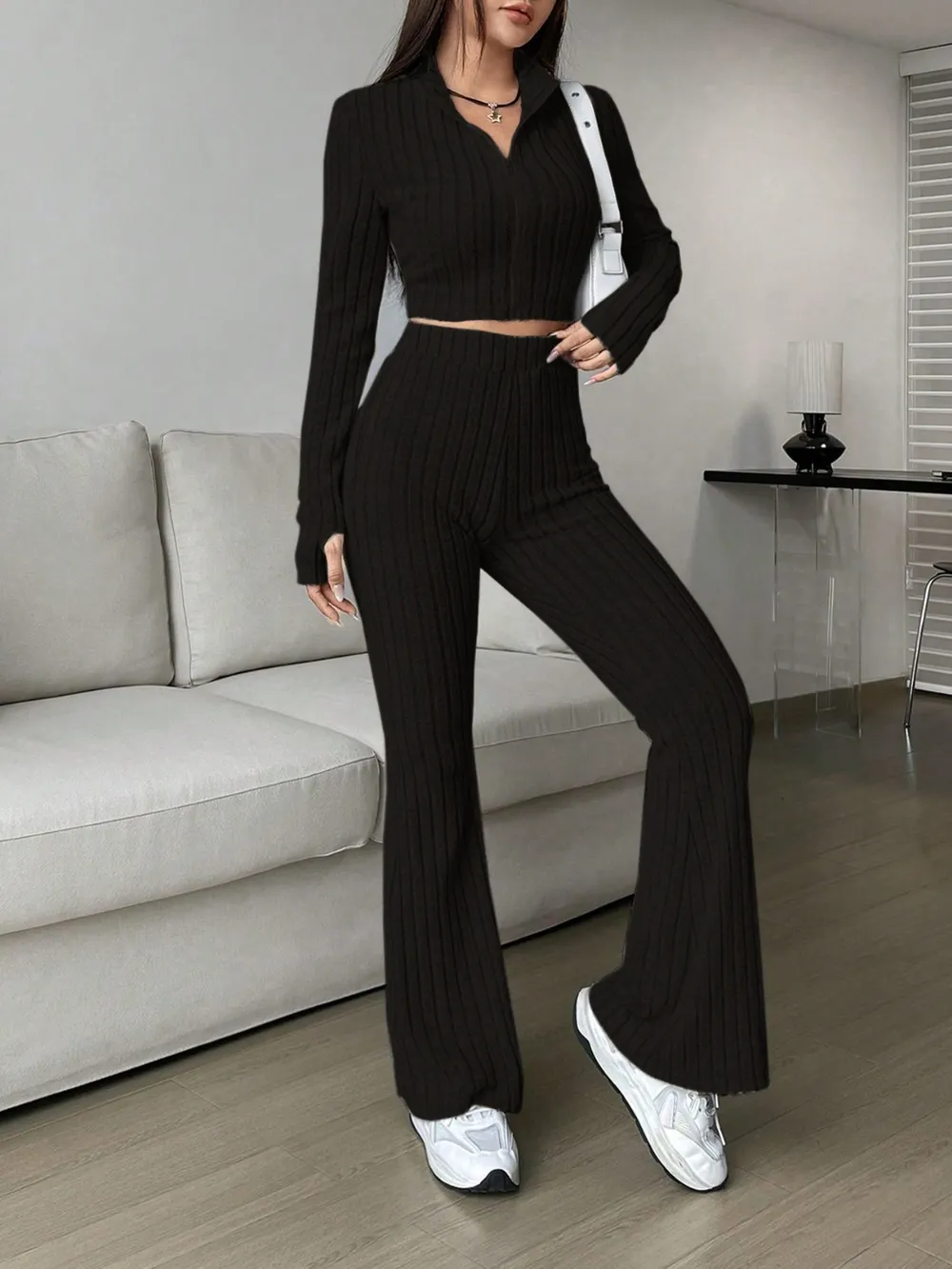 Zip Up Long Sleeve Top and Pants Set, image 3